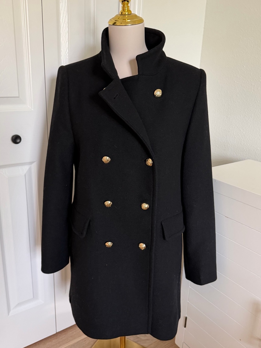 ZARA wool blend double breasted Military style Jacket Size Large Like new